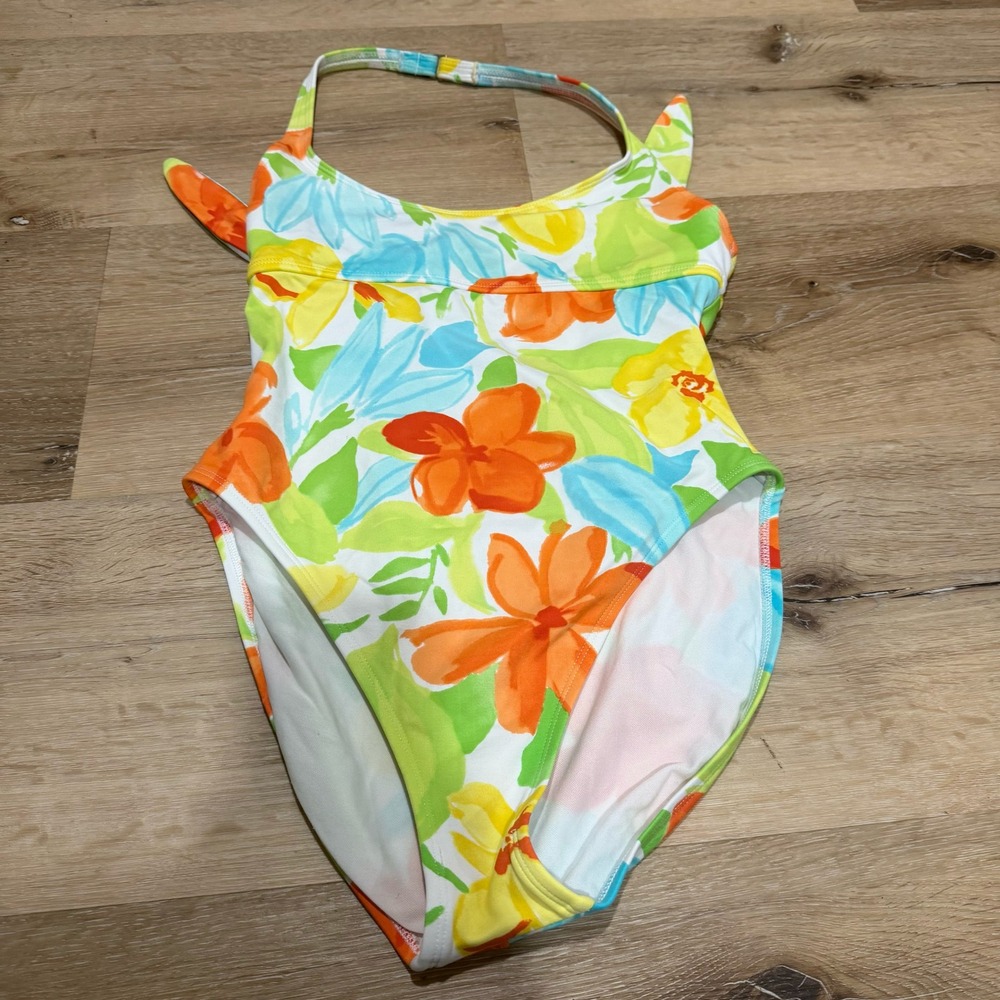 La Blanca by Rod Beattie Floral Halter One Piece Swimsuit Women Size 10 Cutout
